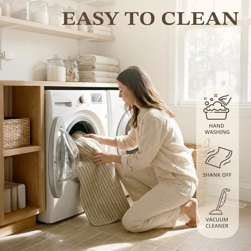 MatEssenz 2 Pack Inside Door Mats 2x3 ft, Low Profile Washable Entryway Rug Set, Scandinavian Striped Woven Faux Linen, Non-Slip Mudroom & Kitchen Mat, Apartment Essentials, Khaki view 5