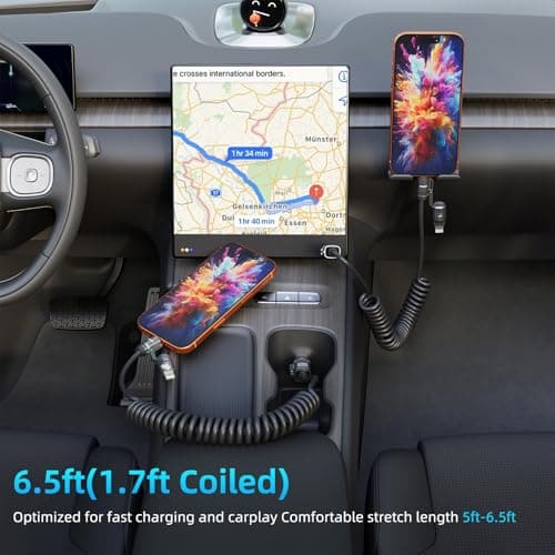 KEDESO Retractable 4-in-1 Car Charging Cable, PD 240W Fast Charging Coiled USB Cord for CarPlay & Android Auto, Compatible with iPhone 16 15 14 13, Samsung S24, Pixel - Tangle-Free & Heat Resistant view 6