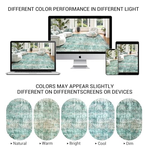 LEPEII 8x10 Area Rugs, Machine Washable Low Pile Rugs for Living Room, Modern Abstract Area Rugs for Bedroom, Large Area Rug with Non-Slip Backing for Dining Room-Green view 2