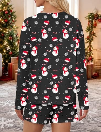 JUSTFASHIONNOW Womens Pajama Sets Striped Two Piece Lounge Sets Long Sleeve Top and Split Shorts Print Sleepwear Comfy Pjs view 5