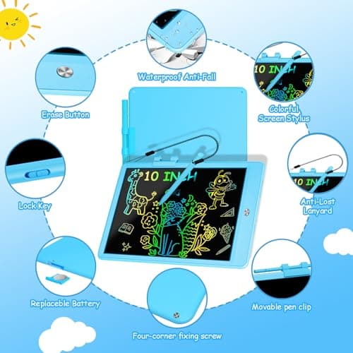 Decute Kids Toys LCD Writing Tablet with Stylus, 10 Inch Erasable Toddlers Doodle Board, Reusable Drawing Pad for Kids, Educational Christmas Birthday Gift for 3 4 5 6 7 8 Girls Boys Toddler Blue view 6