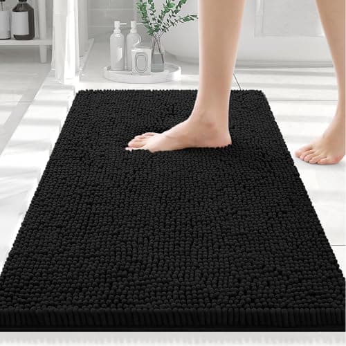 Smiry Luxury Chenille Bathroom Rugs 24x16, Extra Soft and Absorbent Shaggy Bath Mat, Machine Washable, Non-Slip Plush Carpet Runner for Tub, Shower, and Floor, Home Decor Accessories, Black view 1