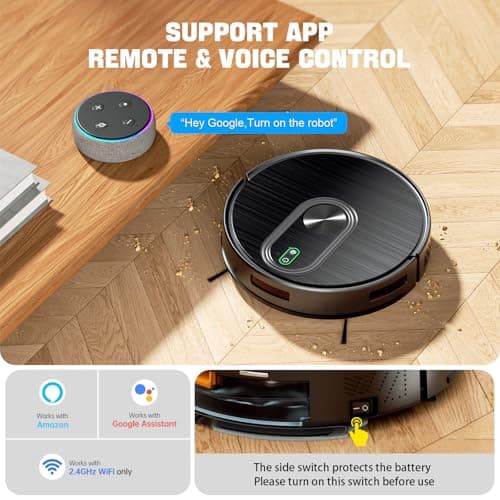 XIEBro Robot Vacuum and Mop Combo, 6500Pa Strong Suction, 2 in 1 Robotic Vacuum with Gyro Inertial Navigation, 200 Min Runtime, App/Wi-Fi/Voice Control, Slim, for Pet Hair, Hard Floor, Carpet view 4