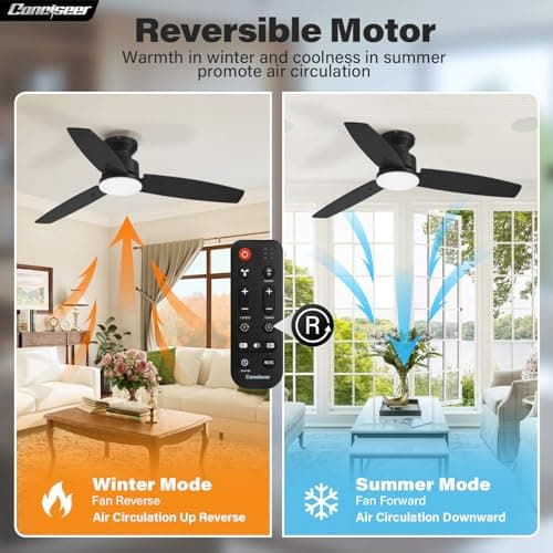 Conciseer 42 Inch Ceiling Fans with Lights and Remote, Flush Mount, Black view 4