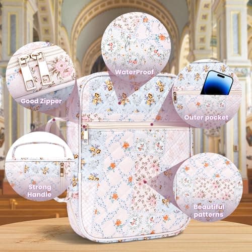 Large Bible Cover for Women, Durable Quilted Tote Bag with Handles, Bible Carry Case for Girls, Bible Study Supplies Accessories（Quilted） view 5