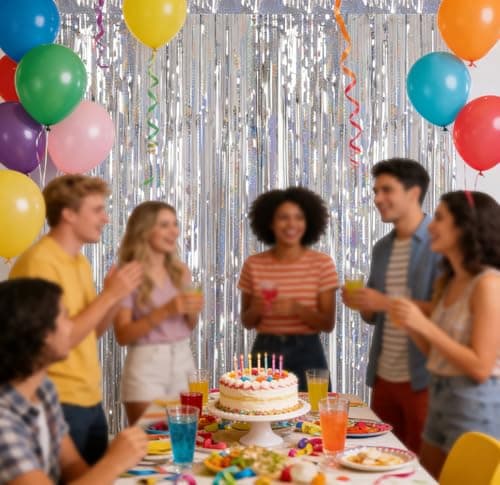 Silver Laser Tinsel Glitter Foil Fringe Curtain Birthday Party Streamers Backdrop Decorations Photo Booth Theme Bachelorette Graduation Decor view 4