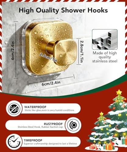 Niifawh 5Pcs Suction Cup Hooks for Shower, Suction Cup Hooks, Removable Waterproof Towel Hooks for Shower, Bathroom, Kitchen, Glass Door, Mirror, Tile, Bath Robe Looafh Wreath Hook for Hanging, Gold view 4