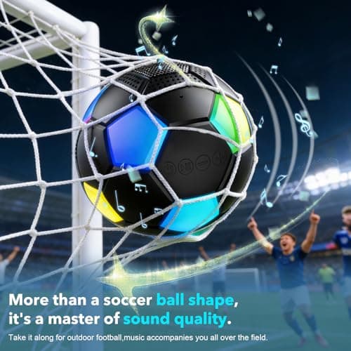 RZLCCL Soccer Ball Shaped Speaker, Portable Wireless Speaker with LED Light, IPX6 Waterproof, 5W Stereo, TWS Pairing, Suitable for Outdoor Travel Speakers for Sports Fans - Black view 2