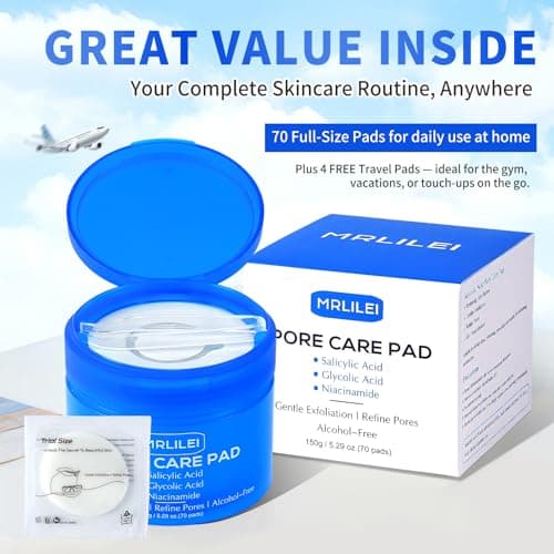 MRLILEI BHA Salicylic Acid Toner Pads with Pore Care, Dual-Textured Exfoliating Pads with Glycolic Acid & Niacinamide, Daily Facial Skincare for All Skin Types, 70 Pads + 4 Trial Pads view 6
