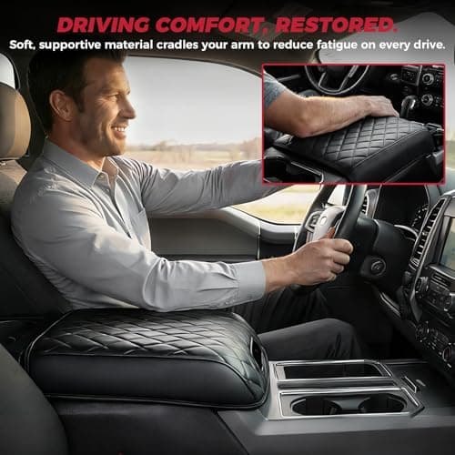 FREESOO Center Console Armrest Cover for Ford F150 2015-2020, Compatible with 2017-2022 F250 F350 F450 F550, 2018-2024 Expedition, PU Leather Cushion Thick Pad, Black (Bucket Seat Only) view 3