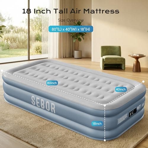 Sebor Air Mattress Twin with Built-in Pump 18", Comfortable Self-Inflating Blow up Mattress with High-Speed Pump, Durable Twin Size Air Mattress with Storage Bag for Guests, Moving, Camping, Travel view 2