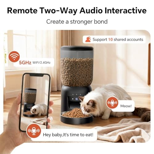 Centvicam Automatic Cat Feeder with 2K HD Camera: 5G WiFi Automatic Dog Feeder with Night Vision, Auto Cat Food Dispenser with 6L Large Food Storage for Multiple Pet, Detachable for Easy Clean -24 Cup view 4