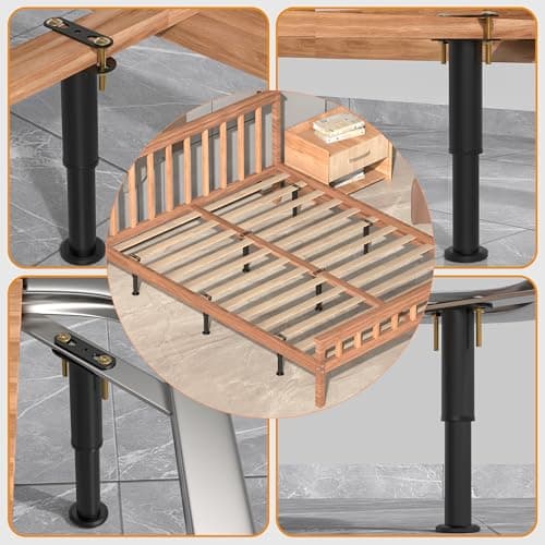Wlrrcwdttc 4 Pcs Adjustable Height Bed Support Legs 7.08-13 inch, Bed Frame Center Support Legs for Bed Frame/Bed Center Slat/Furniture, Heavy Duty Metal Bed Replacement Legs Bed Slats Support Legs view 4