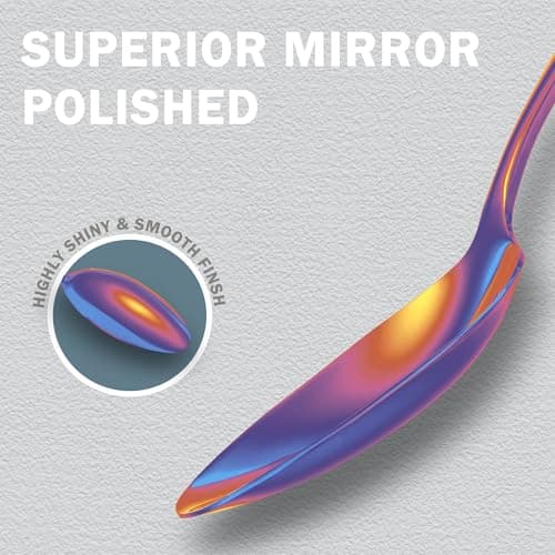 Runfly 20 Piece Hammered Rainbow Silverware Set, 18/10 Stainless Steel Flatware Set, Modern Kitchen Utensil Set Service for 4, Tableware Set, Cutlery Set Including Fork Spoon and Knife view 4