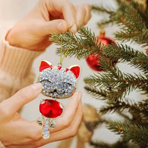Cat Ornaments for Christmas Tree, Metal Cats Ornament with Rhinestone, Kitten Ornament, Personalized Pet Ornaments- Cat Lovers Gifts for Women, Owner, Mom view 4
