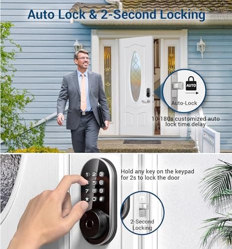TEEHO TE342 Fingerprint Smart Keyless Entry Door Lock with Keypad, Bluetooth App Remote Control - Electronic Deadbolt for Front Door - Auto Lock - Silver view 5