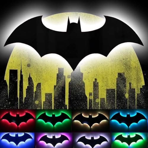 Superhero LED Lamp Decor Night Light with 16 Colors Remote, Wall Sconce, Acrylic Engraved, Kids Room Wall Lamp, Mirror (Black) view 6