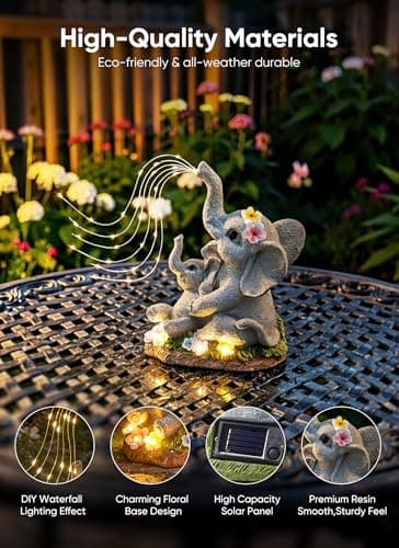 Brightown Solar-Elephant-Garden-Decor-Statue with Succulent & Watering LED Lights, Waterproof Outdoor Decor for Patio, Lawn, Balcony & Yard Decorations Outdoor, Unique Mothers Day Gifts for Mom Women view 5