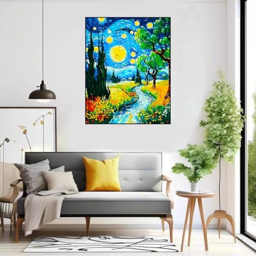 igoodom Paint by Numbers Kit for Adults, Starry Night Adult Paint-by-Number on Canvas, DIY Acrylic Painting Set for Home Decor Gift 16x20inch view 5