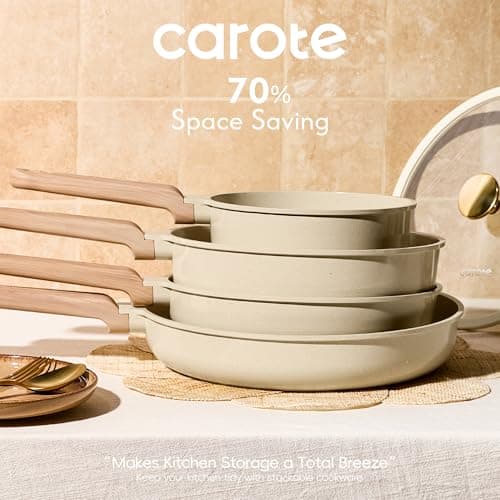 CAROTE 14Pcs Pots and Pans Set Non stick, Ceramic Cookware Set, Non-toxic Kitchen Cooking Set, PFAS and PFOA Free view 6