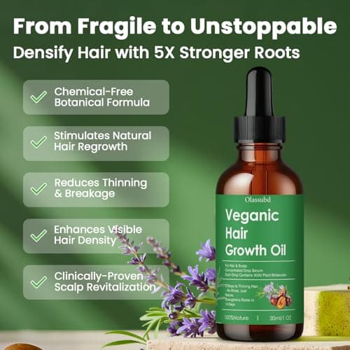 Hair Growth Oil with Rosemary Castor Oil Vegan Strengthening Formula for Thinning Hair Regrowth Treatment in Natural Vegan Hair Serum to Nourish Scalp Stimulate Follicles 3PCS for Man and Women view 2