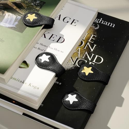 2Pcs Magnetic Leather Bookmarks with Gift Box, Magnetic Pen Holder Book Marks Clip Gift for Book Lover Readers Men Women Teachers Students, Star (Black+Black) view 5