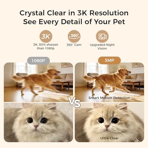 3K Pet Camera Treat Dispenser for Dogs & Cats - 32ft Remote Tossing Security Indoor Cam with 360° View, Phone App, Bark Alert, Privacy Cover, 2.4/5G Dual-Band WiFi, No Subscription - Robot M3 view 2