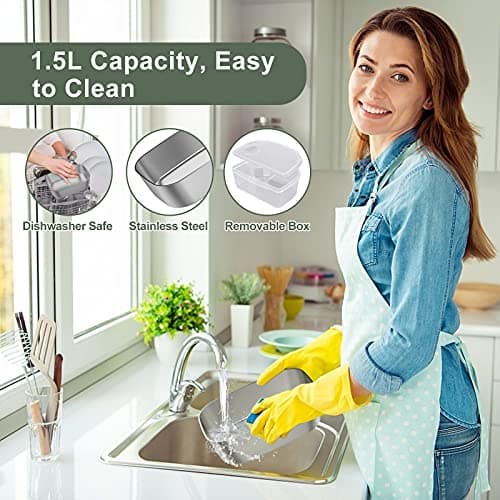 Vabaso Electric Lunch Box for Adults, 80W Heated Lunch Box Portable Food Warmer Lunch Box for Work/Men/Car/Truck with 1.5L 304 Stainless Steel Container Fork & Spoon, 110V/12V/24V view 3