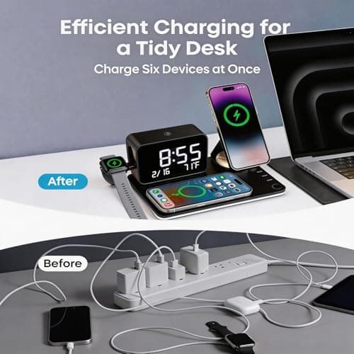 THL MagCharge 7-in-1 Magnetic Wireless Charging Station, 25W Rotatable Stand, Dimmable Ambient, Bluetooth Clock, 65W Adapter Included, for iPhone 17/16/15, Apple Watch, AirPods, Bedside Desk Charger view 6