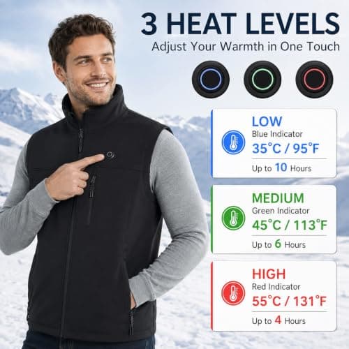 CHANGEOWN Heated Vest for Men,9 Heating Zones,Battery Pack Included | 10000mAh Battery, 3 Heat Settings, Up to 10H Runtime, Neck Heating, Windproof Softshell for Hunting, Work & Outdoors view 2