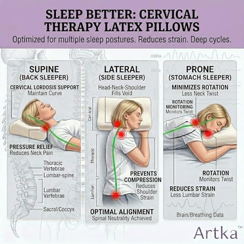 Artka Talalay Latex Sleeping Pillow, Soft Bed Pillow with Cotton Pillowcase Helps Relieve Pressure, Premium Pillow for Side, Back, and Stomach Sleepers to Get a Restful Sleep (1, King (Low Loft)) view 6