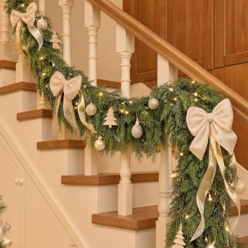 Cedar Garland 9FT Soft PE – Full & Lush Fireplace Mantel Decor | 162 lush tips, 3 lbs of full greenery — bendable soft PE for mantel, staircase & indoor outdoor Christmas decor. view 3