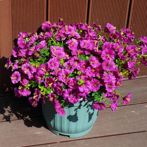 maxkes Artificial Flowers for Outdoors, UV Resistant Fake Silk Morning Glory, Realistic Faux Plants for Outside Porch Patio Window Box Hanging Planter (16, Fuchsia) view 5