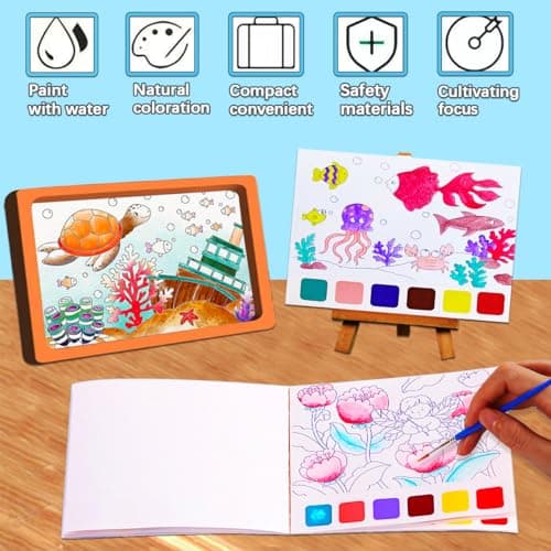 JUNQIU 3Pack Water Color Paint Sets for Kids, Paint With Water Books, Pocket Watercolor Painting Book, Arts and Crafts for Girls Gifts,Stocking Stuffers For Kids view 4