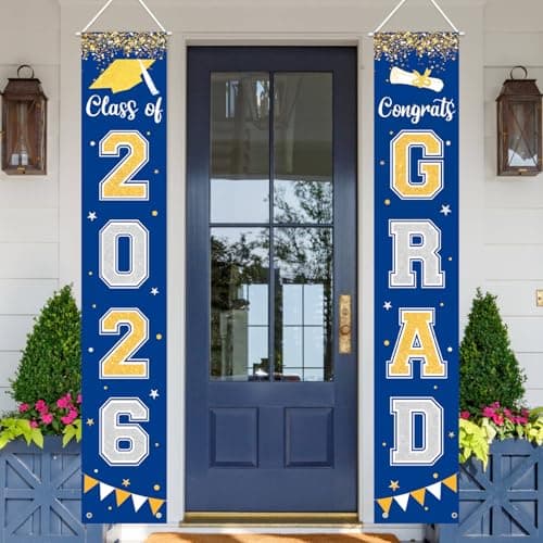 Graduation Decorations 2026 GRAD Banner Blue Porch Door Sign Welcome Banner For Indoor Outdoor Wall Graduation Decorations Class of 2026 view 3