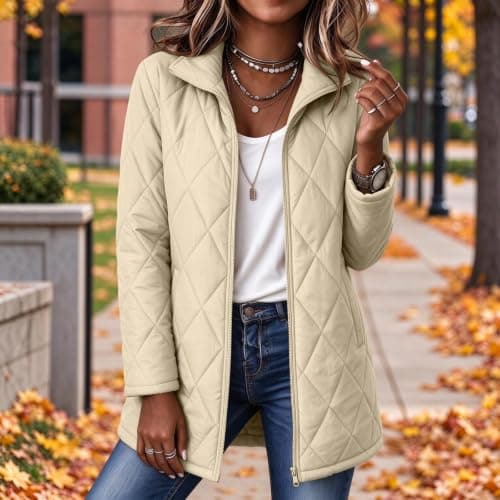Quilted Jackets for Women Lightwight Fall Winter Mid Length Padded Coats view 2