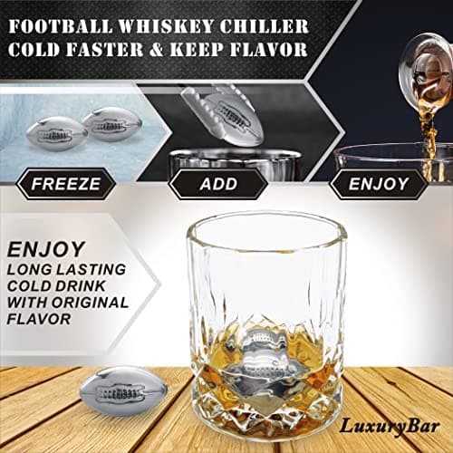 Football Whiskey Decanter Set,47oz Whiskey Decanter Sets for Men with Spout, 4 Football Chiller&4 Glasses,Tequila Alcohol Whiskey Set Birthday Boutbon Gifts for Men Dad Him Boyfriend Brother Husband view 3