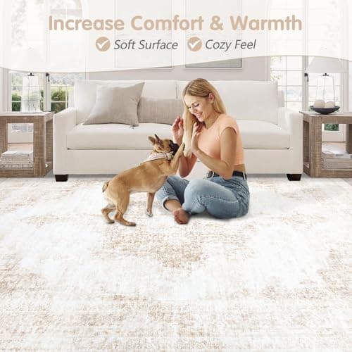 Area Rug 5x7 Vintage Rug: Washable Living Room Rugs Retro Medallion Distressed Large Rugs Soft Low Pile Non-Slip Indoor Floor Carpet for Bedroom Kitchen Nursery Dining Table Office (Beige, 5'x7') view 6