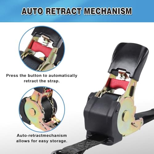 EXVITAL Retractable Ratchet Straps Havy Duty 1200lbs Break Strength Retractable Tie Down Straps Auto Self Retracting Ratchet Straps for Truck, Cargo Trailer, Motorcycle, 1"×12ft Black view 3