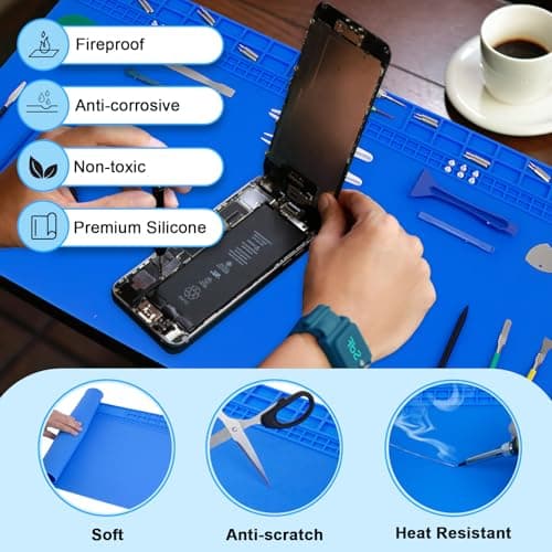 Extra Large Silicone Soldering Mat, 27.6''x15.7'' Oversized 932°F Heat Resistant Workbench Mat, Large Repair Mat for Electronics Phone Laptop Repair, BGA Soldering Gun Iron (Blue） view 4