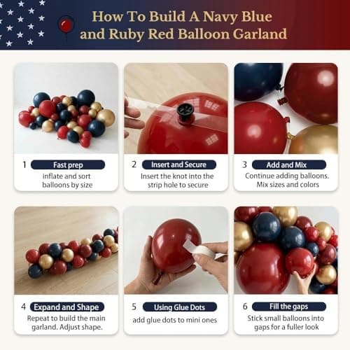 Double Stuffed Red and Blue Balloons, 94Pcs Dark Blue Burgundy Ruby Red Gold Latex Balloon Garland Arch Kit for Graduation,4th of July,Patriotic,Veterans Day,Class of 2026, Birthday Party view 5