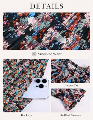 GRACE KARIN Women's Fall Midi Long Sleeve Floral Causal Dress Light Blue XL view 5