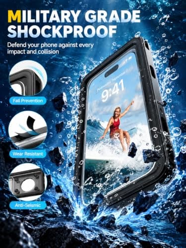 APRUT Waterproof Phone Pouch Case 7.5", 2025 Upgraded IPX8 Waterproof Phone Case for Snorkeling, Universal Fit for iPhone 16 Pro Max 15 14 13, Galaxy S25, Beach Vacation Essentials (Black) view 4