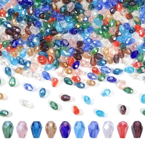 Victlov 300pcs Glass Crystal Teardrop Beads 6X8mm Drop Glass Spacer Beads Colorful Clear Electroplated Color Crystal Beads for DIY Jewelry Bracelet Making (Facet Drop) — image 1