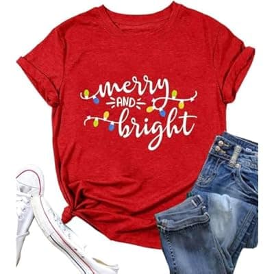 DESFSE Merry Christmas Shirts for Women Christmas Short Sleeve Tshirt Xmas Buffalo Plaid Tree Cute Graphic Print Tee Tops