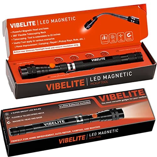 VIBELITE Gifts for Men, Magnetic Pickup Tool with LED, Telescoping Magnet Flashlight, Cool Gadgets Birthday Gifts for Him, Dad, Teen Boys, Husband, Handyman, Boyfriend, Mens Gifts, Black — image 1