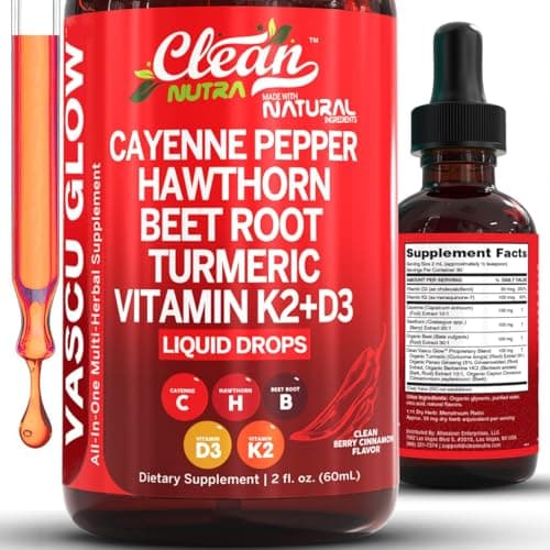 Clean Nutra Cayenne Pepper Drops Supplement Liquid + Hawthorn Berry, Vitamin D3 K2 Beet Root Powder, Ceylon Cinnamon, Turmeric Curcumin, Organic Panax Ginseng, Berberine Extract 1 Pack view 1