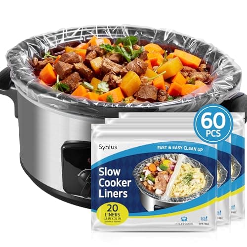 Syntus Crock Pot Liners, 60 Count 13" x 21" Large Size Slow Cooker Liners Fits 3-8 Quart Pots, Disposable Cooking Bags Suitable for Oval & Round & Retangular Crock Pot