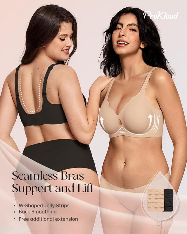 ProKloud Wireless Bras for Women Wave Push Up No Underwire Bralettes Seamless Full Coverage Support Lift Everyday Bra view 3
