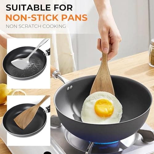 WARMKEY Natural Acacia Wood Spatula Set of 3, Nonstick Pan Safe Multipurpose Wooden Cooking Spatulas, Eco-Friendly Scratch-Proof Heat Resistant with Hanging Holes view 5